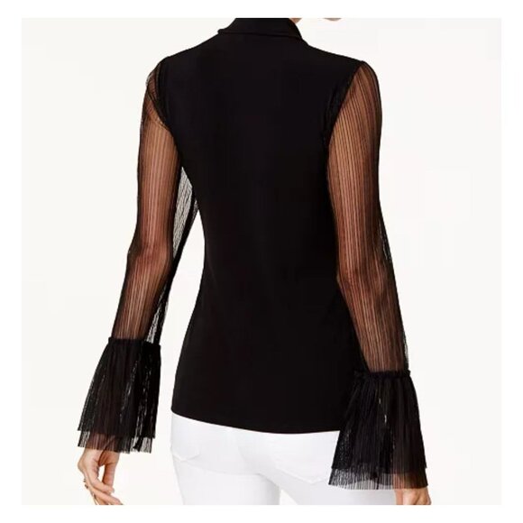 Thalia Sodi Womens Top Pullover Sheer Long Sleeves Black Sz L NEW Mock Neck Goth - Picture 2 of 13